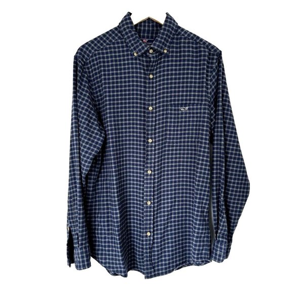 Vineyard Vines Shirt Mens M Blue Gingham Flannel Tucker Button Down Logo Classic - Picture 1 of 8